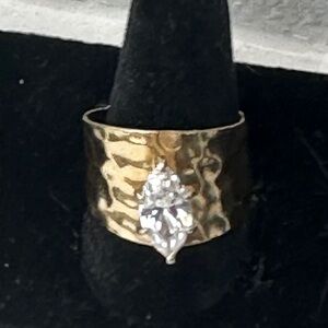 14k Gold w 2 Carat CZ Synthetic Diamond, Wide Band Unique Statement Ring SZ…